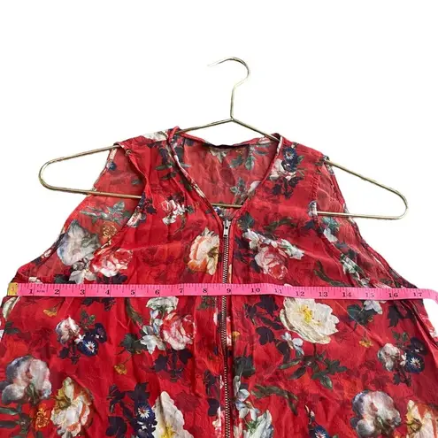 The Kooples Silk Floral Tank Top Red Spring Flower Size M Exposed Zipper