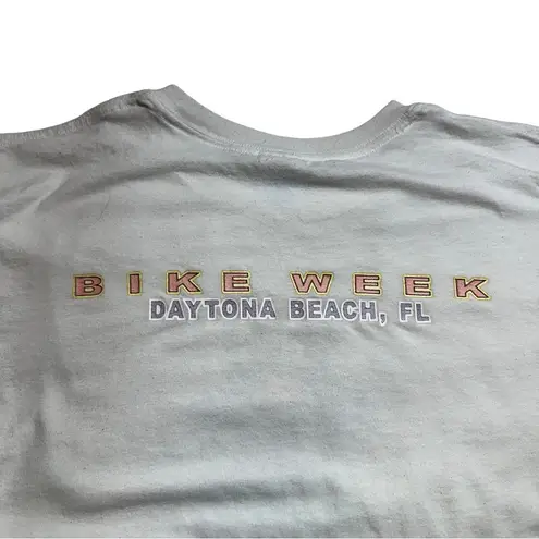 Vintage Y2K Bike Week Daytona Biker White Short Sleeve Graphic Tee shirt Size L