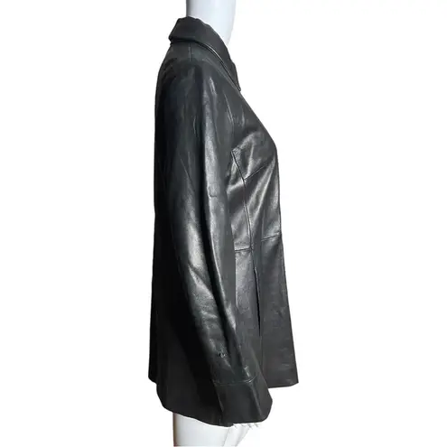 Banana Republic  Leather Jacket Black Snap Button Front Buttery Soft Long Sleeve