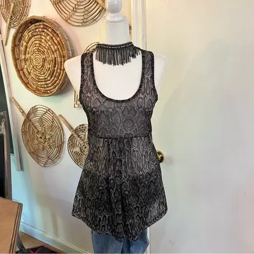 BKE Sheer Snakeskin Print Cinch Waist Tank Top Y2K Night Out Clubwear Mesh M Black Size M