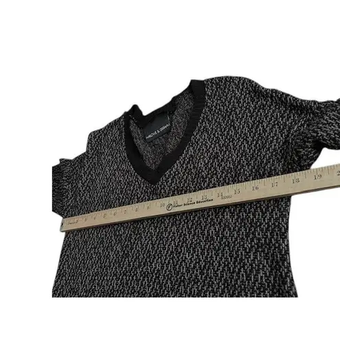 Modern Dark V Neck Sweater XS Black Gray Knit Slightly Sheer Edgy Urban Autumn