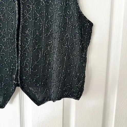 Sweet Sue NWT Deadstock Black Iridescent Swirl Embellished Beaded Silk Vest L Size L