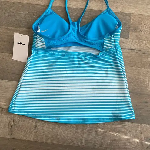 Nike Swim Stripe Tankini Top Racer Back XSmall Bright Blue White Stripes NEW