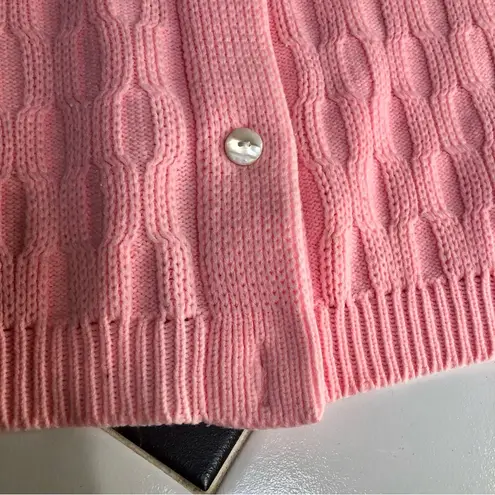Vintage 60s 70s Sears Sweater Bubblegum Pink Cable Knit Cardigan Pearlescent szL Size L