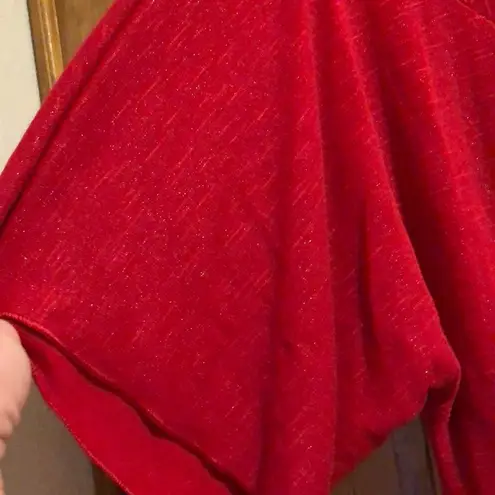 BCX Red Sparkly Lace Flutter Sleeve Shirt Small