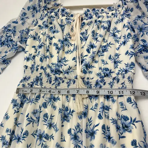Love Colette Off The Shoulder Maxi Dress Blue White Floral Womens Size Medium