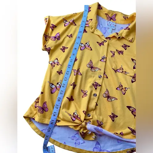 belle du jour Butterfly Tie Front Yellow Crop Top Women’s L