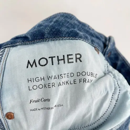 Mother High Waist Double Looker Ankle Fray Fruit Carts Evil Eye Size 25 Blue
