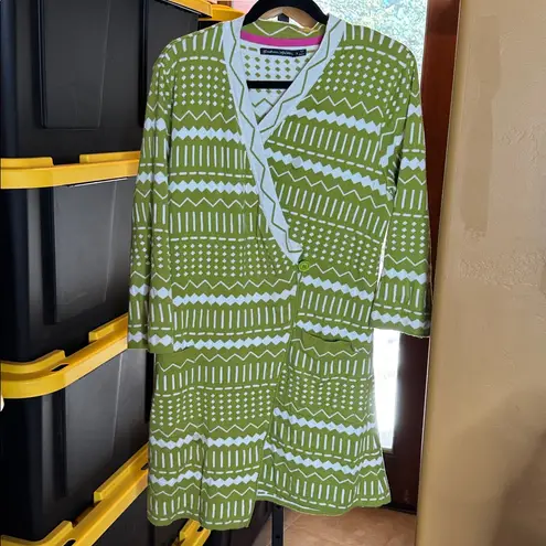 Gudrun Sjöden Elsie Knitted Coat Olive Green White Size Small Oversized