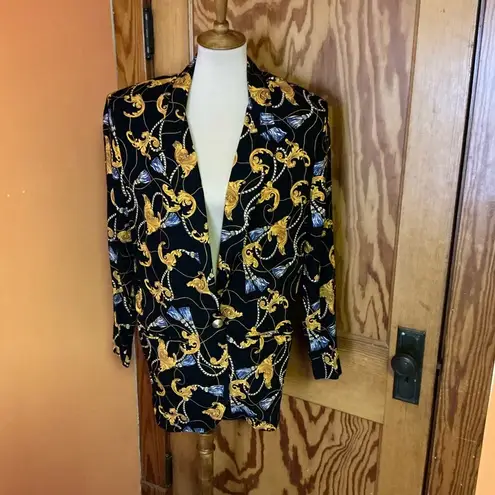 Vtg 90s hunters run baroque print blazer Black Size M