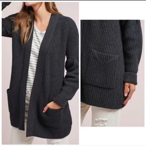 Anthropologie Knitted & Knotted  Gray Majella Balloon Sleeve Cardigan