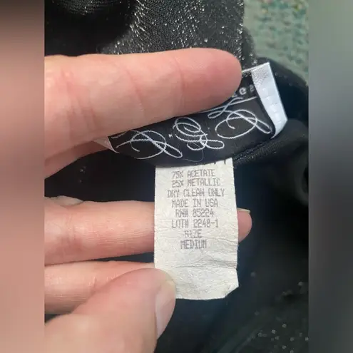 Vintage 90s Long Elegant Legs black sparkle zip front mock neck top, size medium