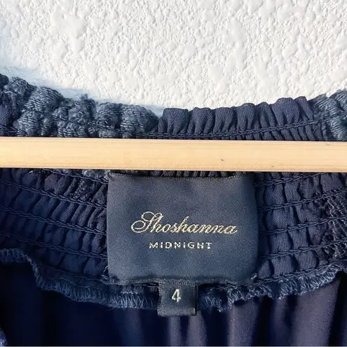 Shoshanna Midnight Off-The-Shoulder Jacquard Tiered Maxi Dress in Navy