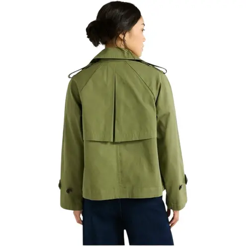 New Free Assembly Women’s Cropped Cotton Swing Boxy Trench Coat Medium Green