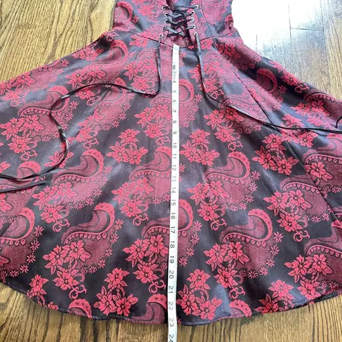 Orchid Bloom Red Blck Paisley Floral Lace Trim Corset Fit and Flare Dress Size 4