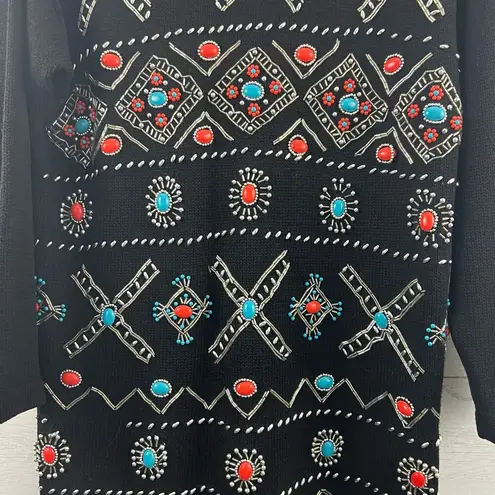Victoria Jones Vintage Beaded Mock Neck Tunic Sweater Size M