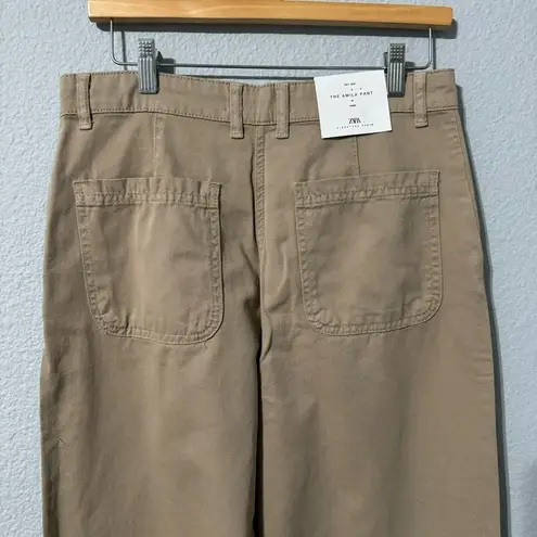 ZARA  Women Beige Mid Rise Slim Fit Straight Leg Cotton The Amila Pants Sz 6