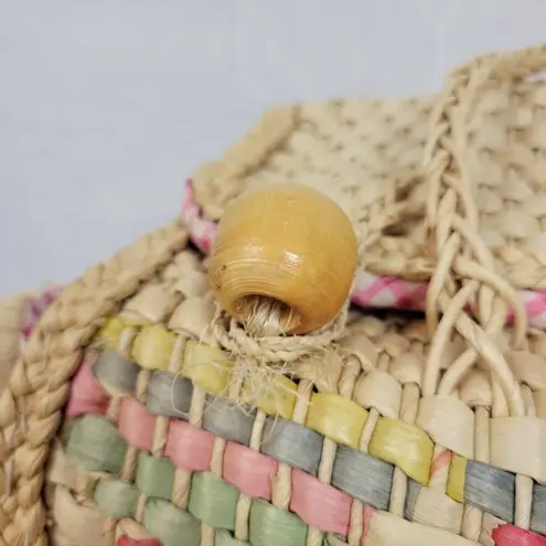 Vintage Woven Straw Seagrass Picnic Basket Bag Cotton Lined Beach Summer Day Out