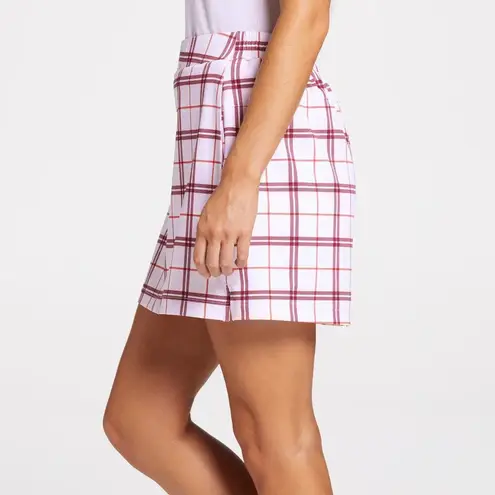 Lady Hagen  16” Woven Golf Skort Mid Rise Pink Plaid Mini Skirt Preppy Large