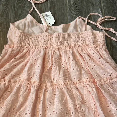 HYFVE  Light Pink Eyelet mini tie sleeve babydoll Dress NWT size large