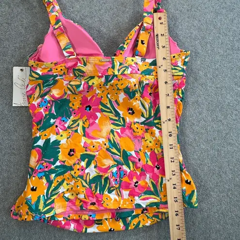 Anne cole  Underwire Twist Front Tankini Top Size 32C/34B Orange Floral Sunshine