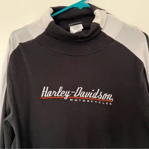 Harley Davidson  Black Turtle Neck Top Sweater Lightweight Stripe Logo Embroidery