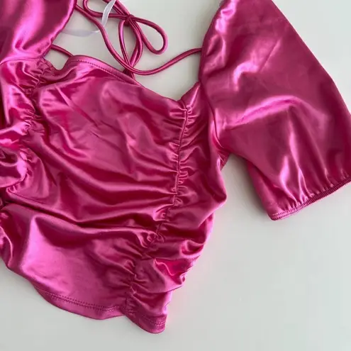 Popular 21 NEW Hot pink metallic barbie lace up crop top