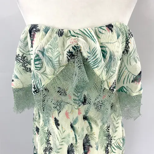 Foxiedox New Lace Ruffle Printed Cropped Strapless Jumpsuit Green Petite Size XS