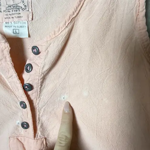 At Last Henley Tank Top 100% Cotton Sleeveless Boho Chic Tank Top Large