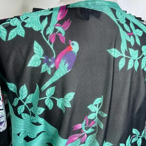 Vintage Ayres by E. Eysen Sleeveless Kimono Open Front Unique Cut Bird Floral Size undefined