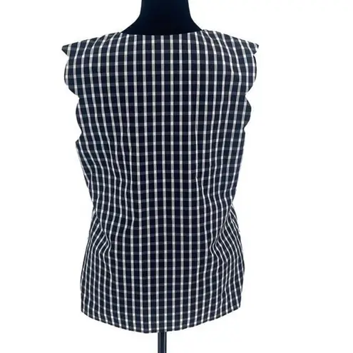 1901 Sleeveless Navy Buffalo Plaid Sleeveless Scalloped Top Blouse Small NWOT