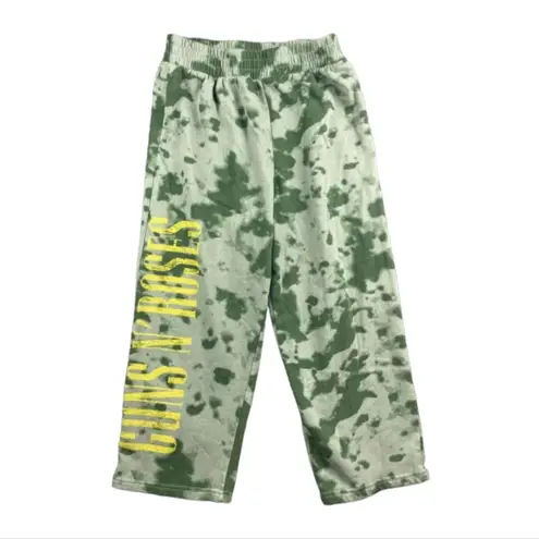 Lounge Guns & Roses Sweatpants Womens Medium Green Tie Dye Cropped Casual