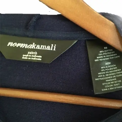 Norma Kamali Navy Blue Raw Hem Zip Hoodie Sweats Jacket