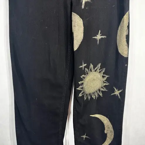 Time And Tru Time Tru Sz 4 Jeans Black Straight Hand Painted Gold Lunar Sun Witch Grunge 1602