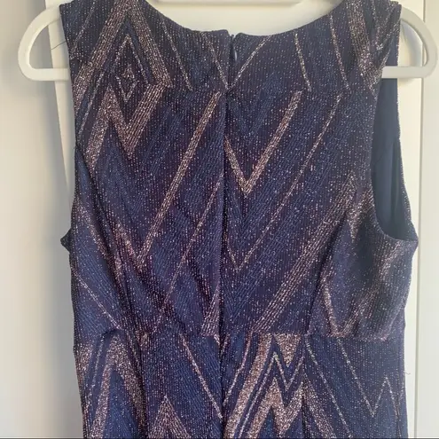 Enfocus Studio Navy Blue Chevron Sparkly V Neck Long Maxi Dress Size 14 nwot