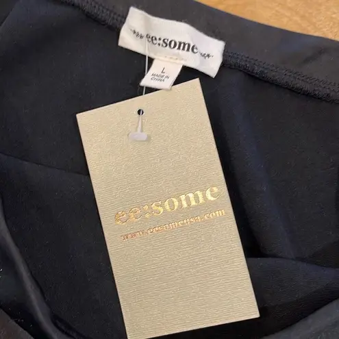 Ee:some USA Women’s Flat Front Pull On Side Slit Satin Flared Skirt Black Large