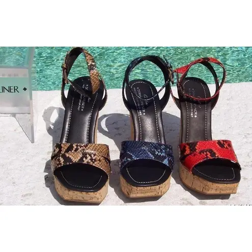 Donald Pliner Hand Carved Cork Pitone Leather Wedge Platform Shoe New $250 NIB Red Size 8