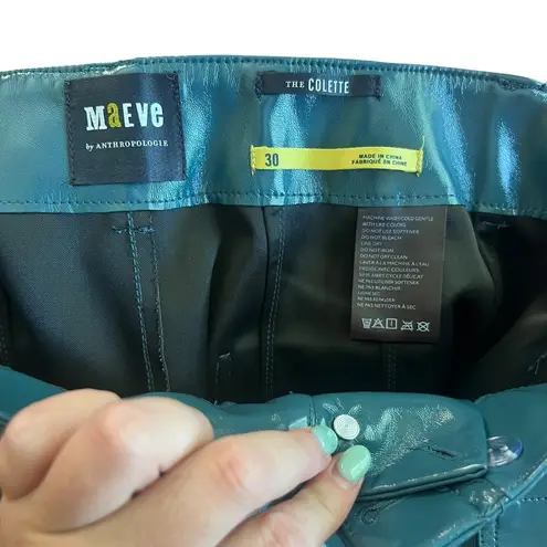 Maeve Anthropologie Colette Faux Leather Blue Cropped Wide-Leg Pants Size 30