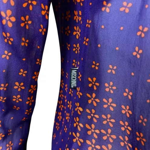 Moschino Jeans Blue Orange Button Down Sheer Crepe Blouse