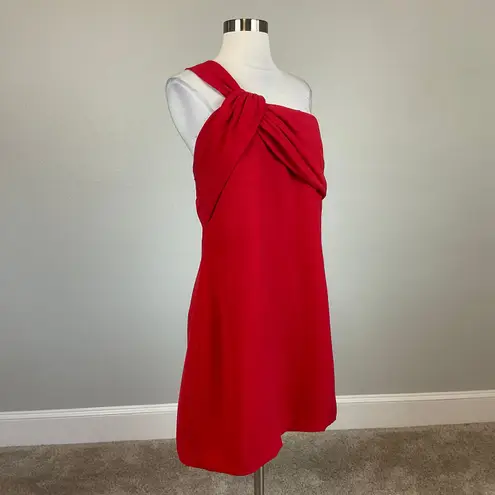 Halston Heritage Halston One Shoulder Regina Mini Sheath Holiday Party Cocktail Dress Red Size 16