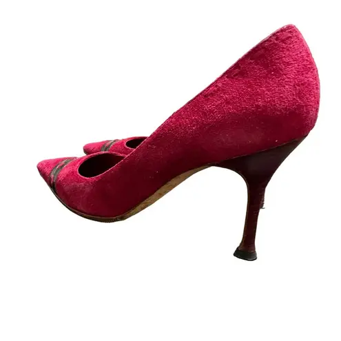 Manolo Blahnik Manolo Blahnik women's vintage red black suede pointed heels size 38 - Image 6