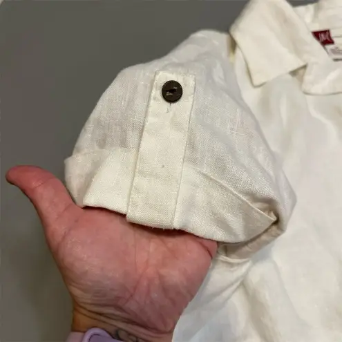 JM Collection Women's Floral Linen Embroidered Button-Up Shirt Size 12