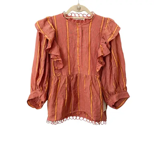 Apiece Apart Likhi Metallic Stripe Ruffled Blouse NWT Sz 2