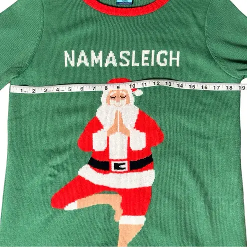 Namasleigh Yoga Santa Christmas Sweater Green Red Unisex Size Large
