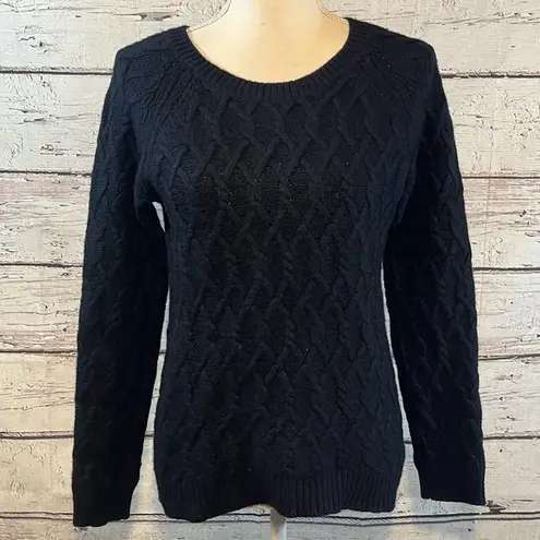 Tahari  Wool Cashmere Blend Cable Knit Crewneck Sweater Navy-XL