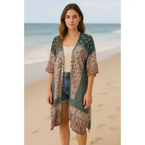 Cupshe  Boho Floral Kimono Cover Up | One Size Open Front Beach Cardigan Duster thumbnail 2