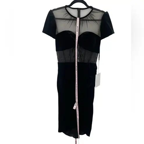 Mac Duggal NWT Sheer Bustier Top Lace Asymmetrical Hemline Black Velvet Dress 2