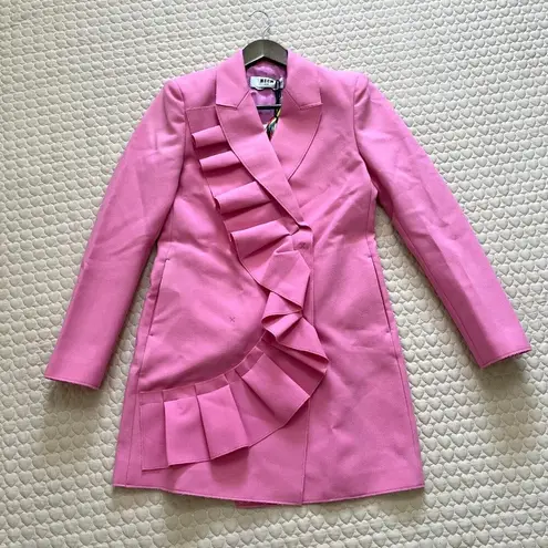 $605 NWT MSGM HALF LINED DOUBLE BREASTED BLAZER WITH RUFFLED Size 40 Pink Coat