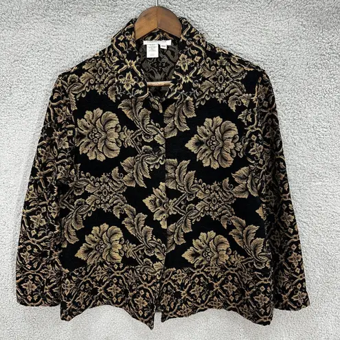 Coldwater Creek Brocade Jacket 10P Black Gold Baroque Floral Gothic Whimsigoth