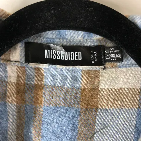 Missguided Womens Blue & Brown Plaid Long Sleeve Button-Up Flannel Shirt Size 4